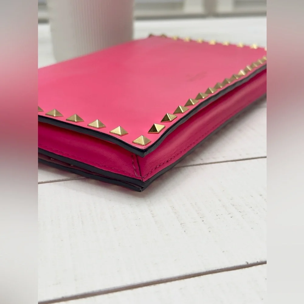Valentino Garavani Rockstud Leather Clutch- Hot Pink